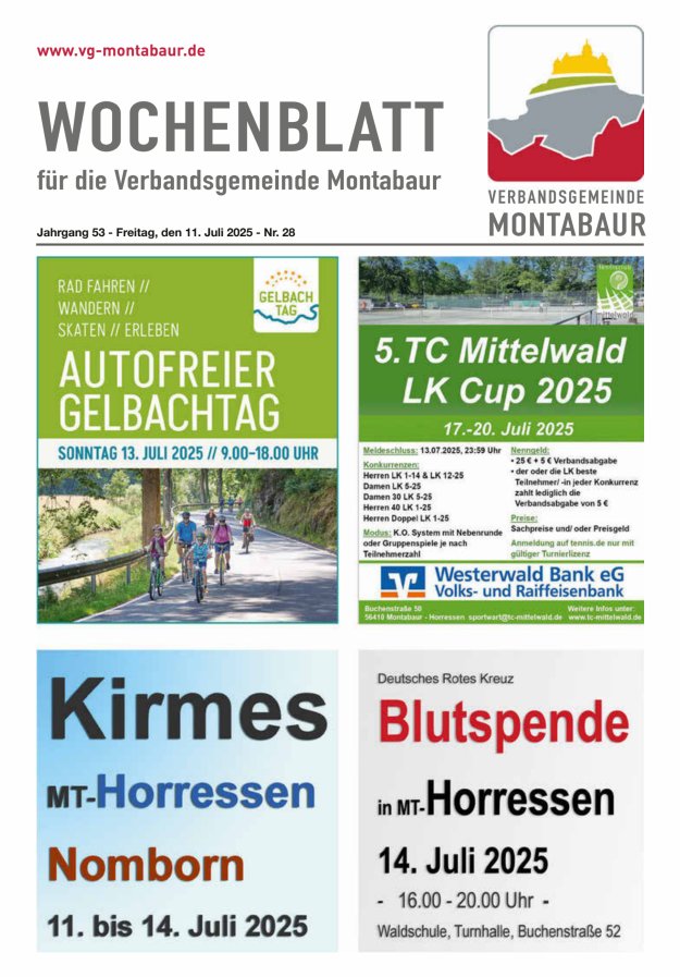 Wochenblatt der Verbandsgemeinde Montabaur Titelblatt 28/2025