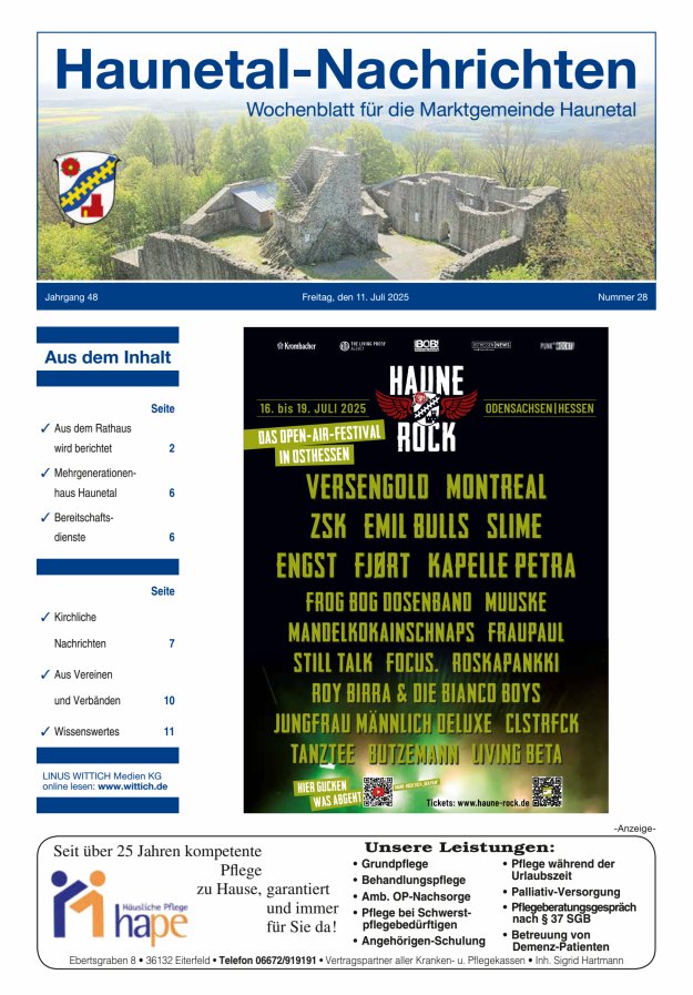 Haunetal-Nachrichten Titelblatt 28/2025