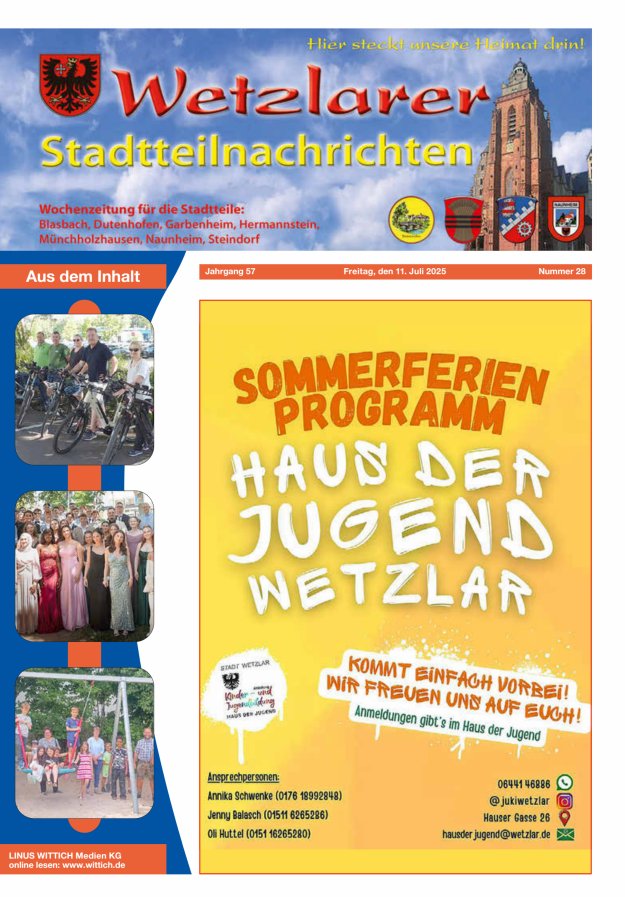 Wetzlarer Stadtteilnachrichten Titelblatt 28/2025