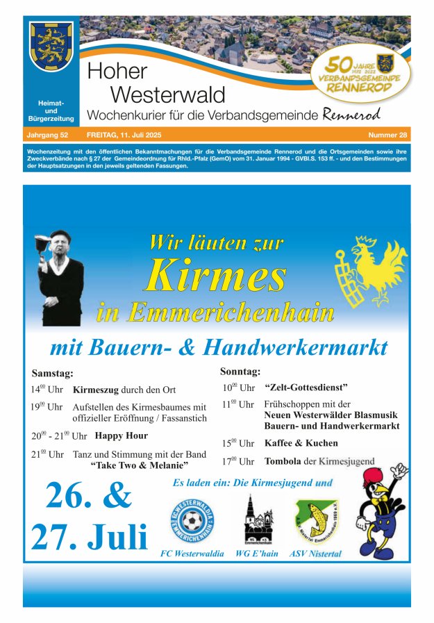 Hoher Westerwald - Wochenkurier für die Verbandsgemeinde Rennerod Titelblatt 28/2025