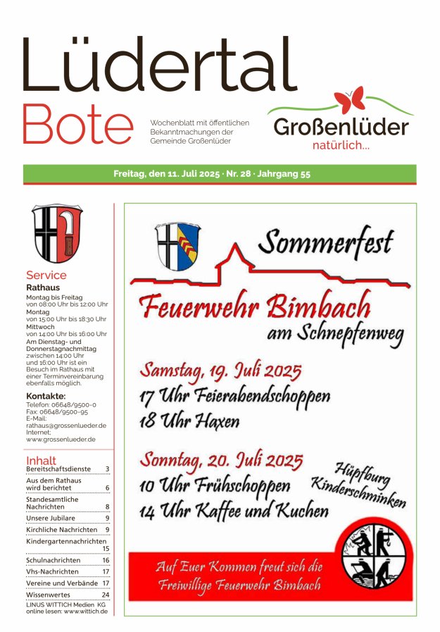 Wochenblatt mit öffentlichen Bekanntmachungen der Gemeinde Großenlüder Titelblatt 28/2025