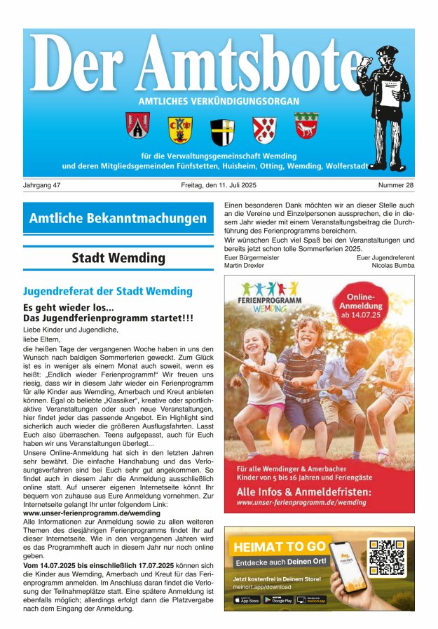 Der Amtsbote - Wemding Verwaltungsgemeinschaft Titelblatt 28/2025