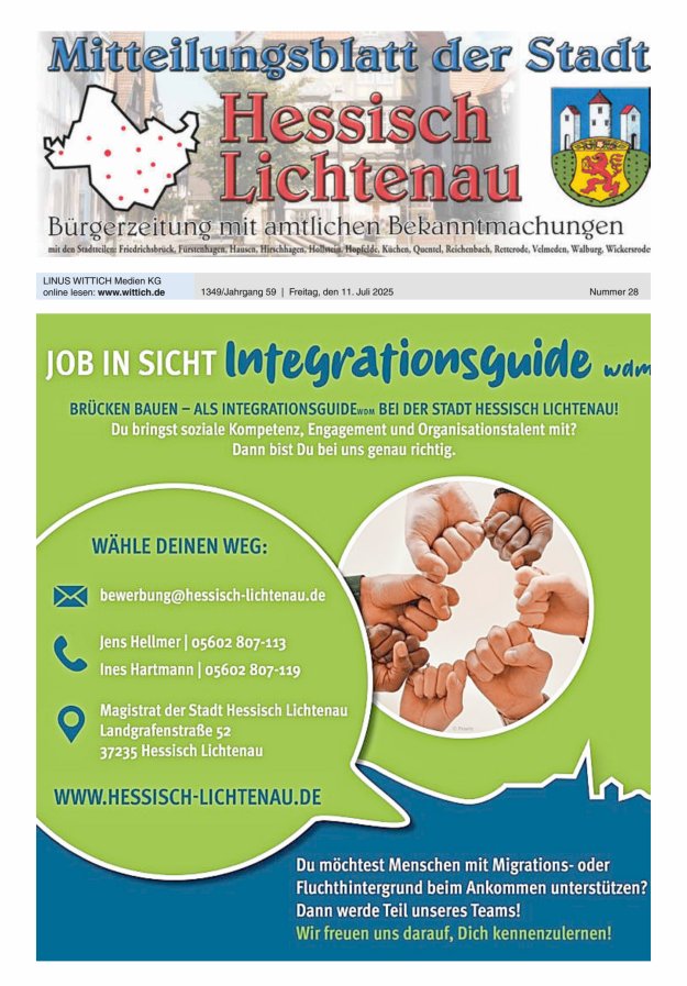 Mitteilungsblatt der Stadt Hess Lichtenau Titelblatt 28/2025