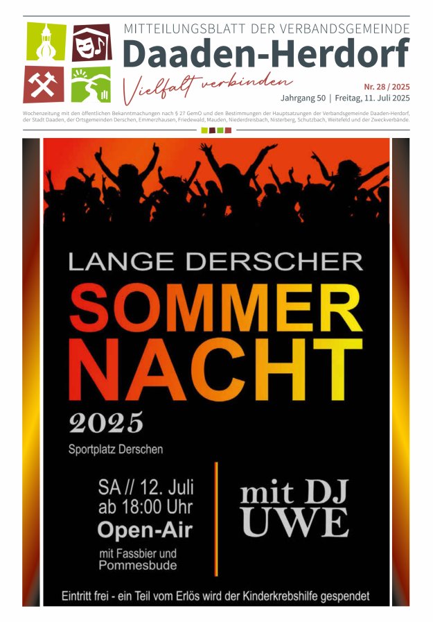 Mitteilungsblatt der Verbandsgemeinde Daaden-Herdorf Titelblatt 28/2025