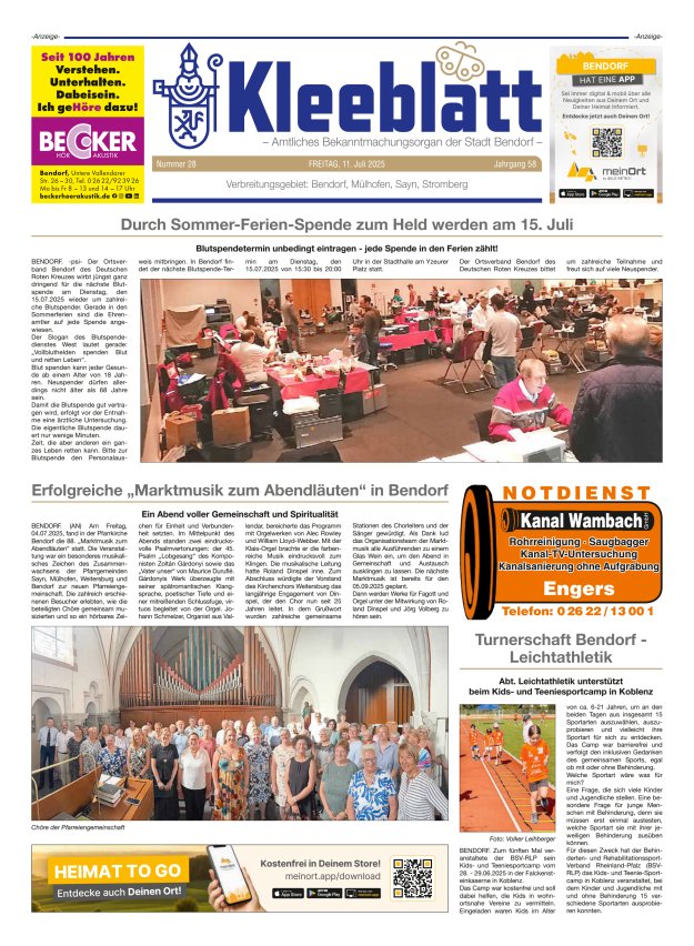 Kleeblatt - Amtliches Bekanntmachungsorgan der Stadt Bendorf Titelblatt 28/2025
