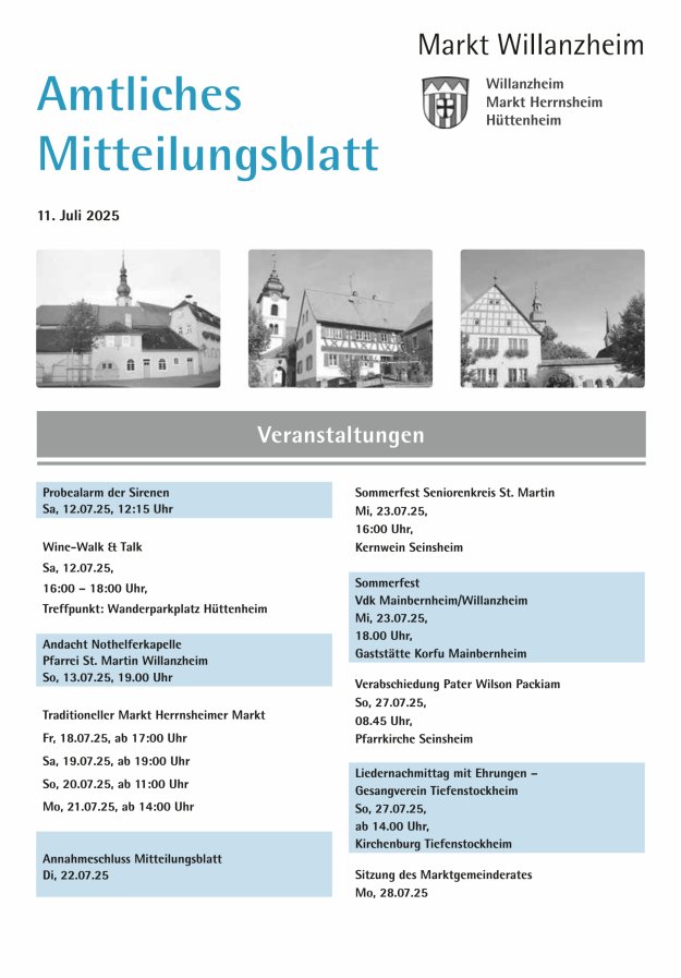 Amtliches Mitteilungsblatt des Marktes Willanzheim Titelblatt 14/2025