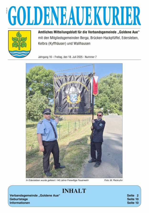 Goldene Aue Kurier – Amtliches Mitteilungsblatt für die Verbandsgemeinde "Goldene Aue" Titelblatt 07/2025