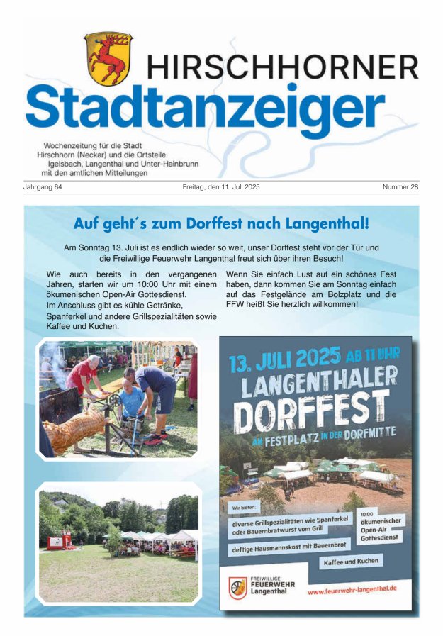 Hirschhorner Stadtanzeiger Titelblatt 28/2025