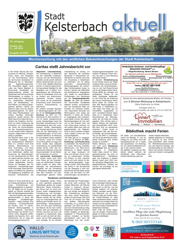 Kelsterbach aktuell Titelblatt 28/2025