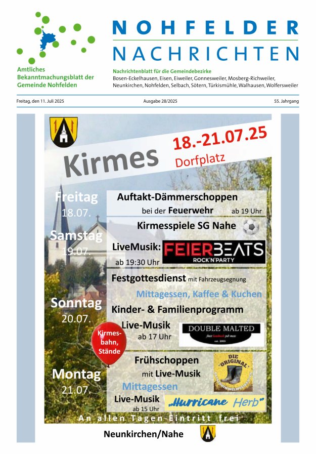 Nohfelder Nachrichten Titelblatt 28/2025