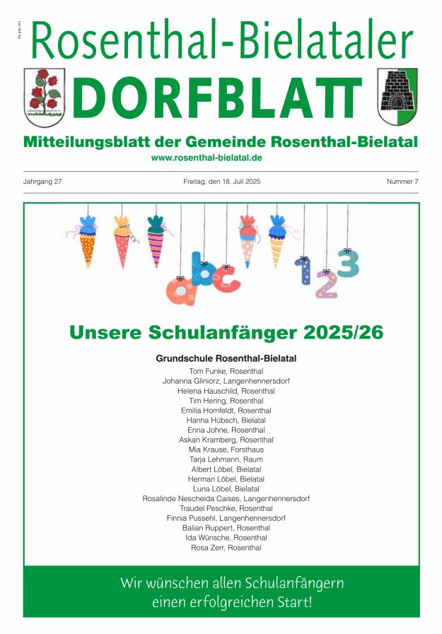 Rosenthal-Bielataler Dorfblatt Titelblatt 07/2025