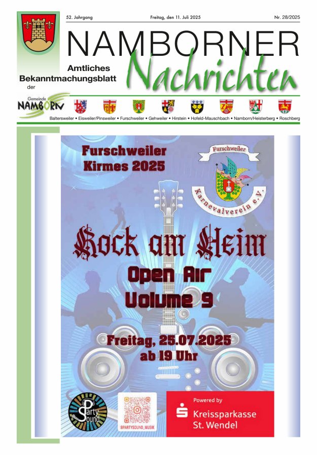Namborner Nachrichten Titelblatt 28/2025