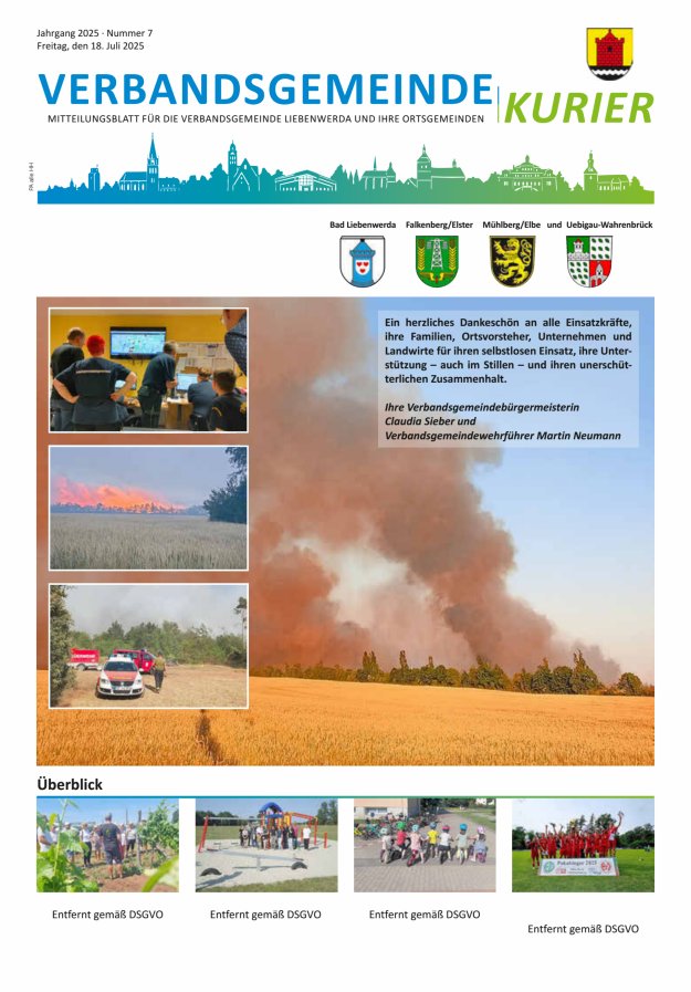Verbandsgemeindekurier - Mitteilungsblatt für die Verbandsgemeinde Liebenwerda Titelblatt 07/2025