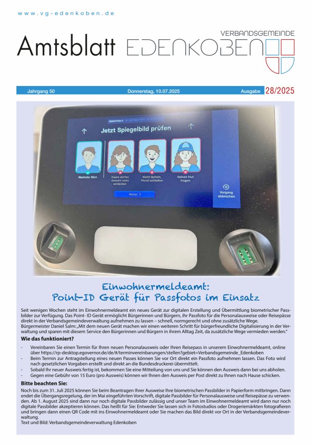 Amtsblatt VG Edenkoben Titelblatt 28/2025