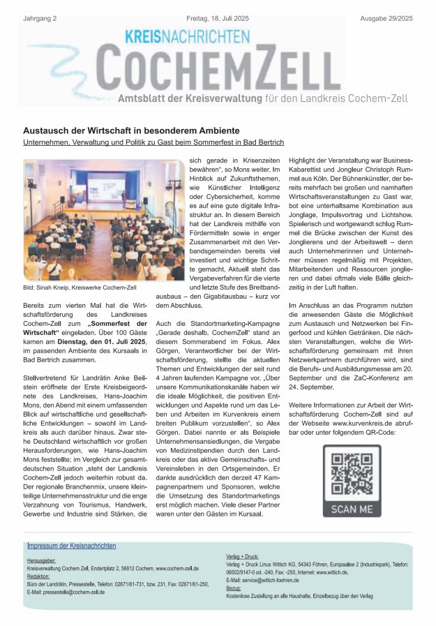 Kreisnachrichten Cochem-Zell Titelblatt 29/2025