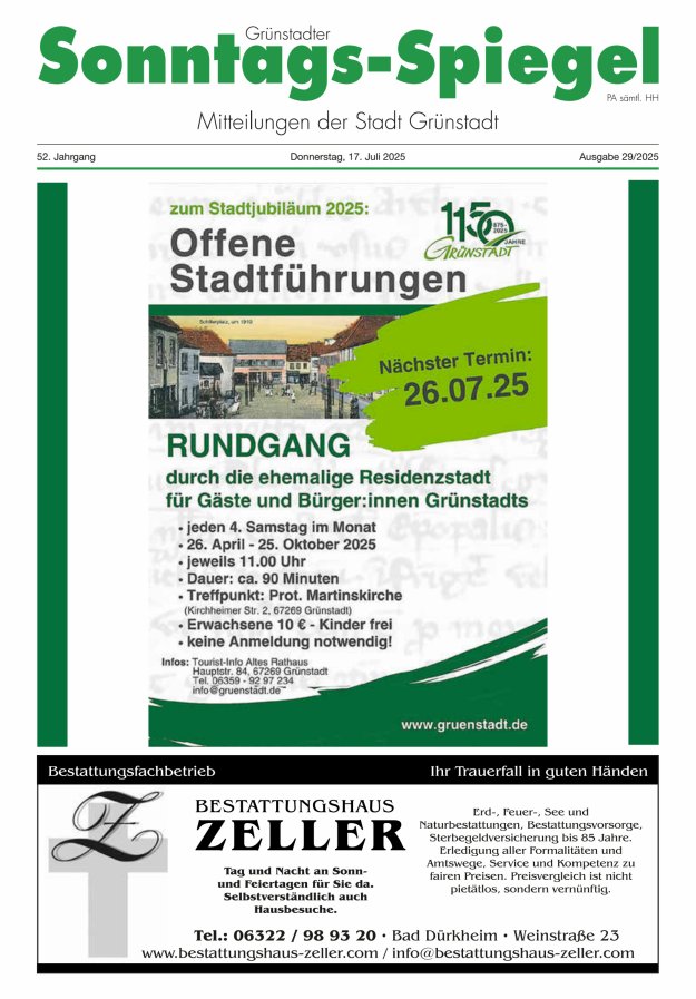 Grünstadter Sonntags-Spiegel Titelblatt 29/2025