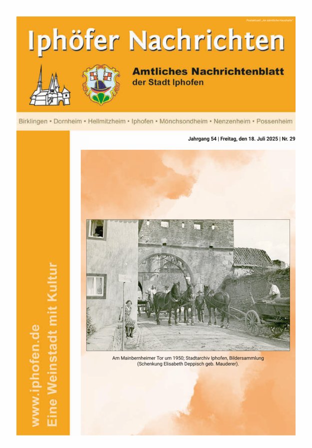 Iphöfer Nachrichten Titelblatt 29/2025