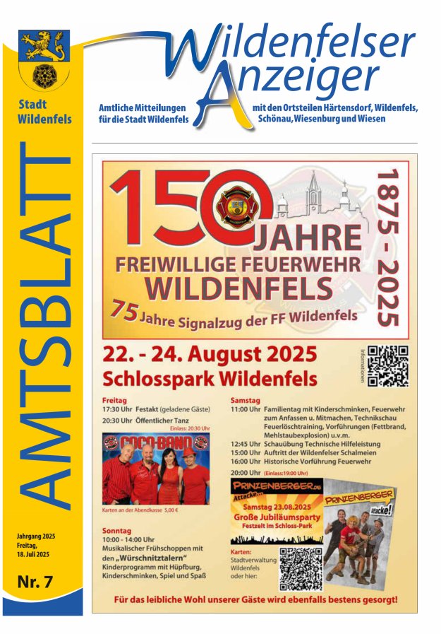Wildenfelser Anzeiger Titelblatt 07/2025