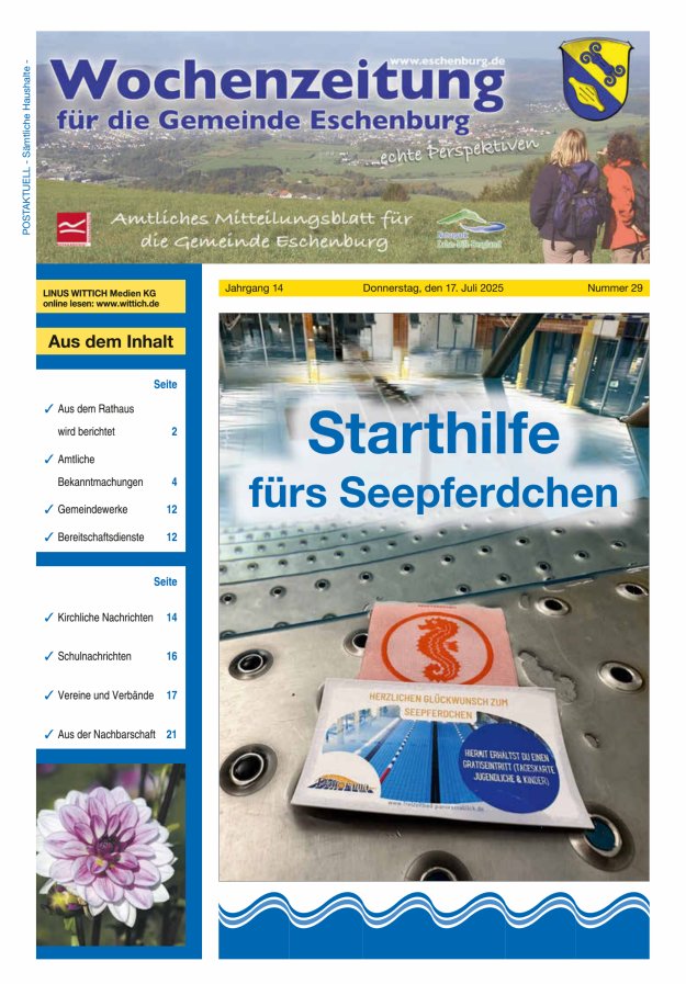 Wochenzeitung für die Gemeinde Eschenburg Titelblatt 29/2025