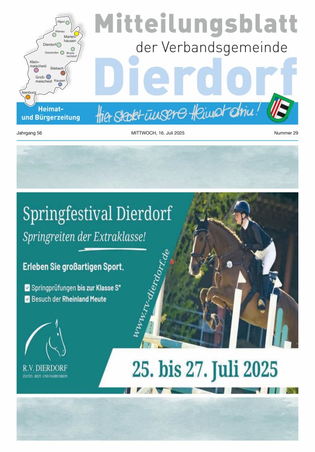 Mitteilungsblatt der Verbandsgemeinde Dierdorf Titelblatt 29/2025