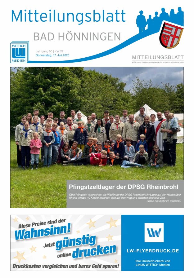 Mitteilungsblatt für den Bereich der Verbandsgemeinde Bad Hönningen Titelblatt 29/2025