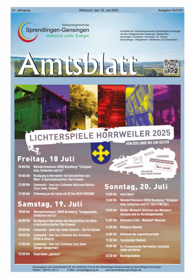 Amtsblatt VG Sprendlingen-Gensingen Titelblatt 29/2025