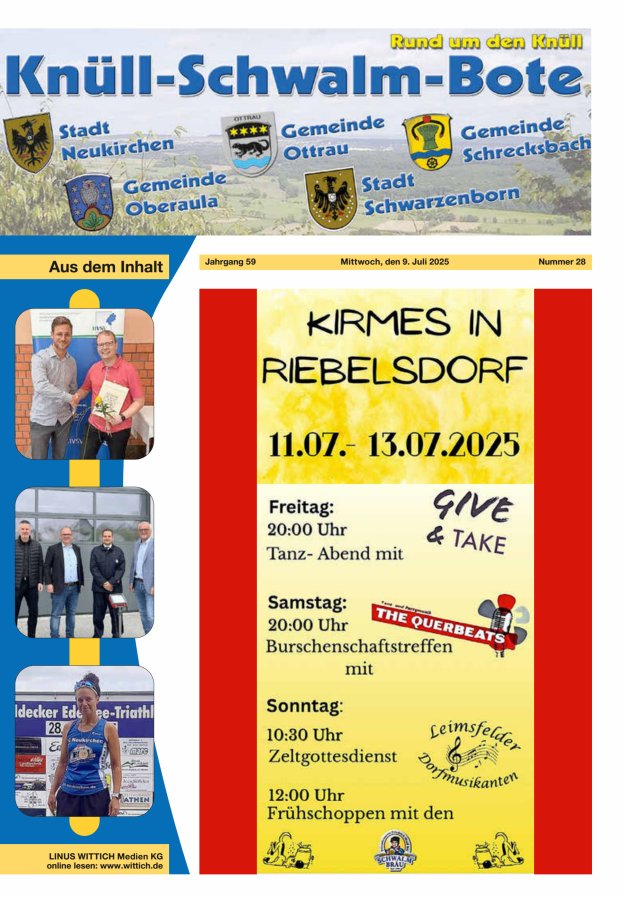 Knüll-Schwalm-Bote Titelblatt 28/2025