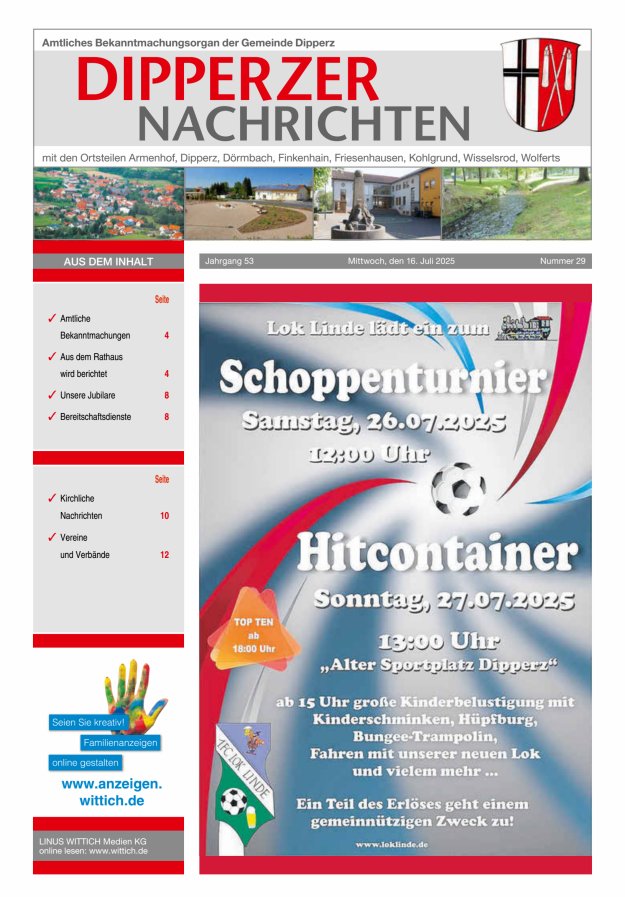 Dipperzer Nachrichten Titelblatt 29/2025
