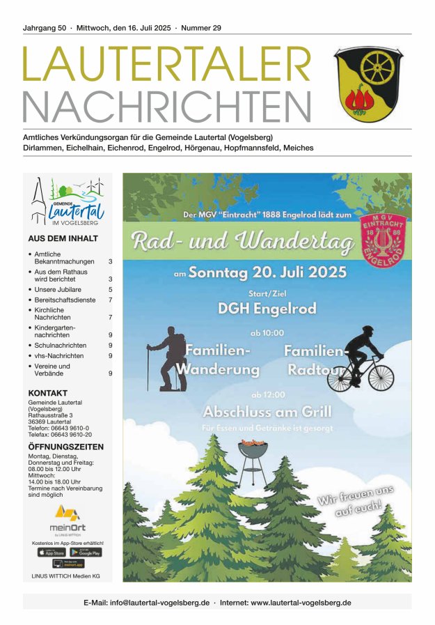 Lautertaler Nachrichten Titelblatt 29/2025