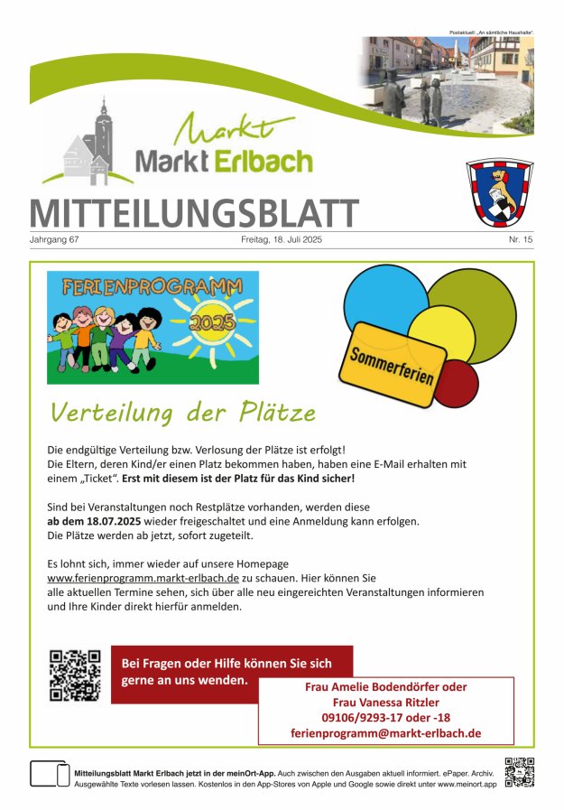 Mitteilungsblatt Markt Erlbach Titelblatt 15/2025