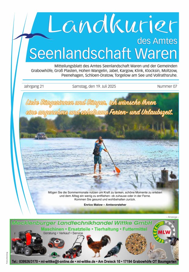 Landkurier des Amtes Seenlandschaft Waren Titelblatt 07/2025