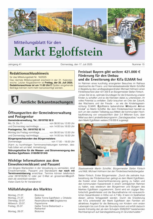 Mitteilungsblatt für den Markt Egloffstein Titelblatt 15/2025