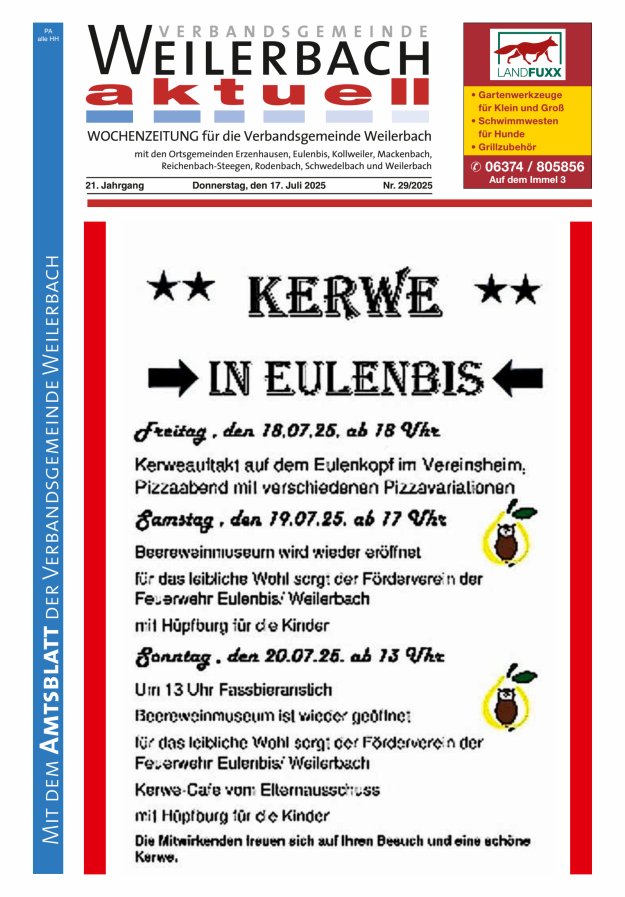 Verbandsgemeinde Weilerbach aktuell Titelblatt 29/2025