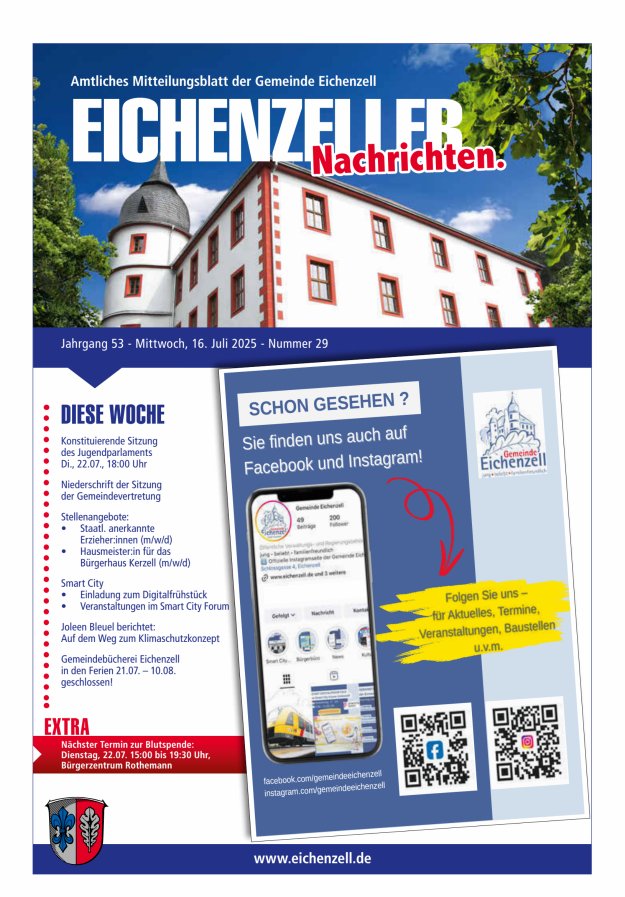 Amtliches Mitteilungsblatt der Gemeinde Eichenzell Titelblatt 29/2025