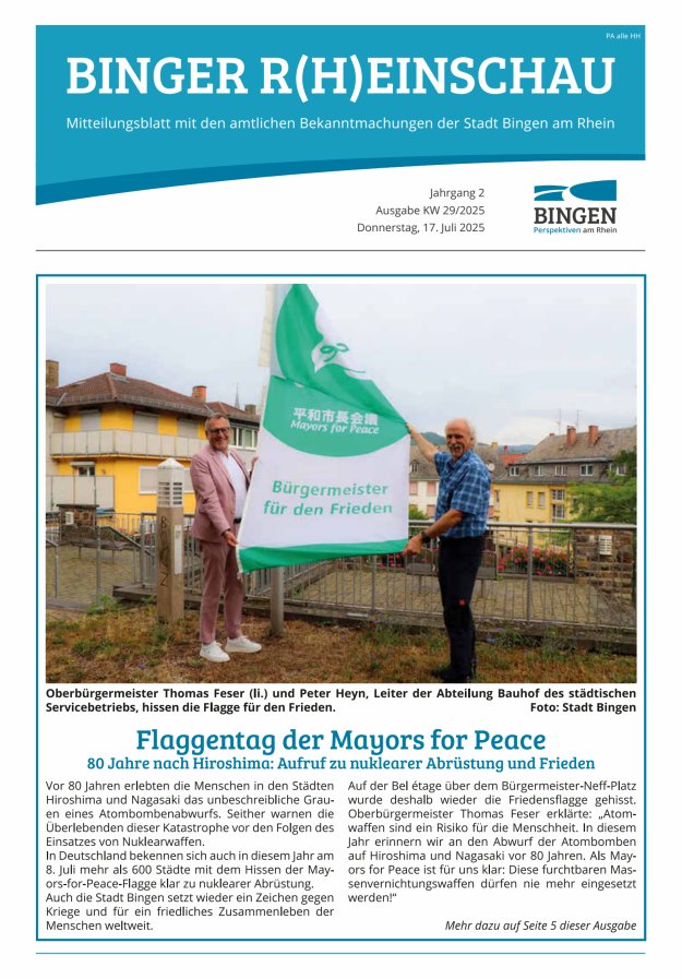 Binger R(h)einschau - Mitteilungsblatt mit den Amtlichen Bekanntmachungen der Stadt Bingen Titelblatt 29/2025