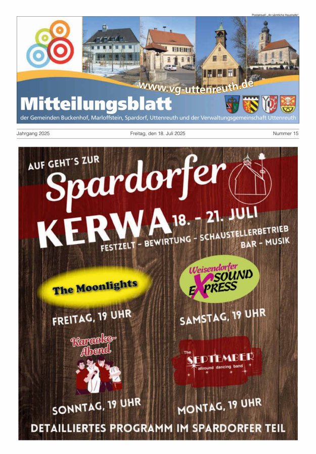 Mitteilungsblatt der Verwaltungsgemeinschaft Uttenreuth Titelblatt 15/2025