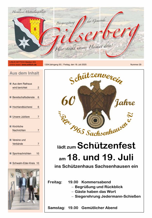 Hochland Mitteilungsblatt Gilserberg Titelblatt 29/2025