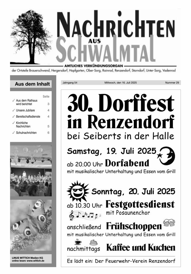 Nachrichten aus Schwalmtal Titelblatt 29/2025
