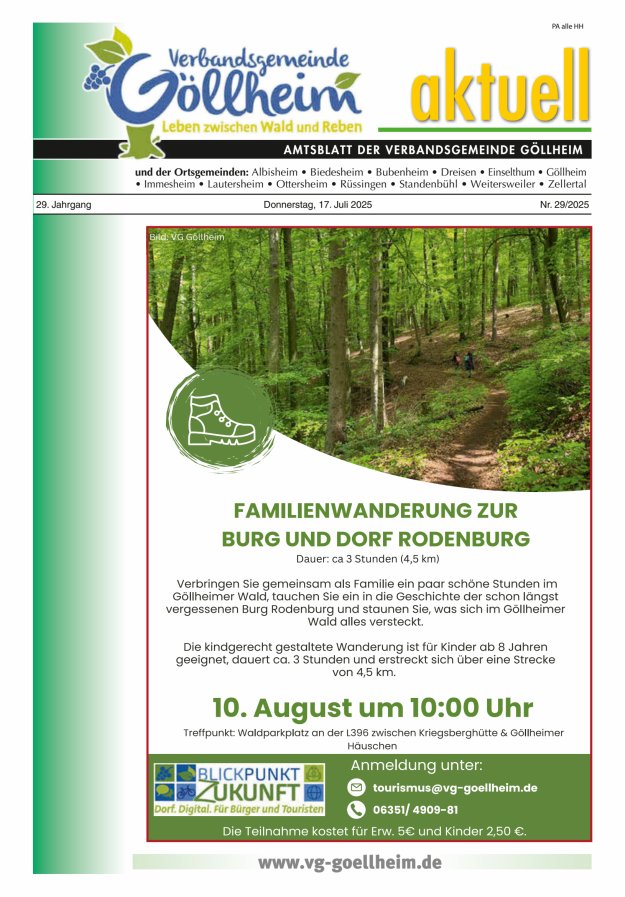 Verbandsgemeinde Göllheim aktuell Titelblatt 29/2025