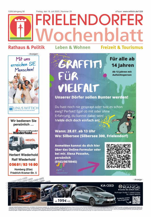 Frielendorfer Wochenblatt Titelblatt 29/2025