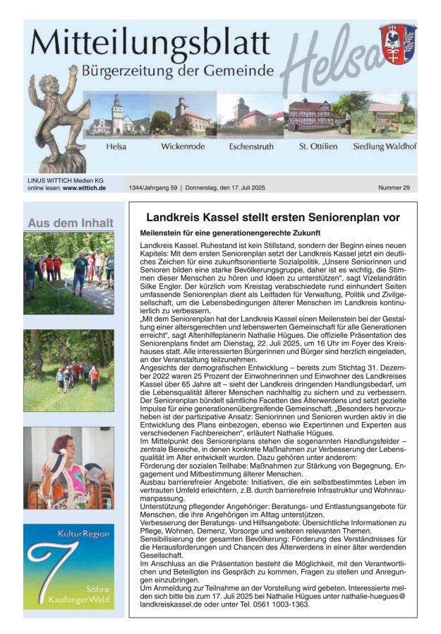 Mitteilungsblatt Helsa Titelblatt 29/2025