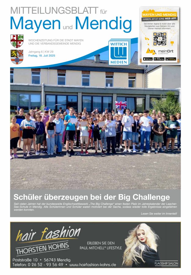 Mitteilungsblatt für Mayen und Mendig Titelblatt 29/2025