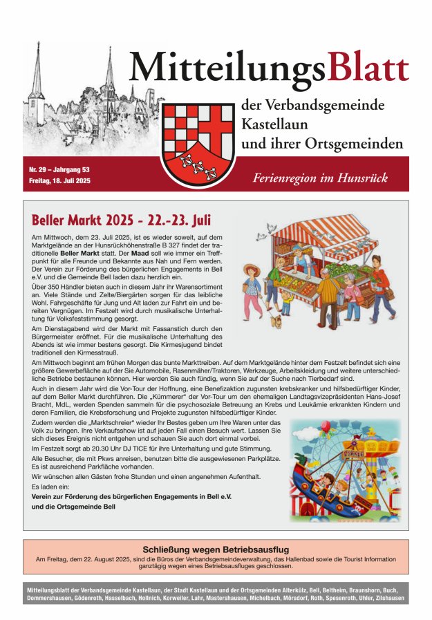 Mitteilungsblatt Kastellaun Titelblatt 29/2025