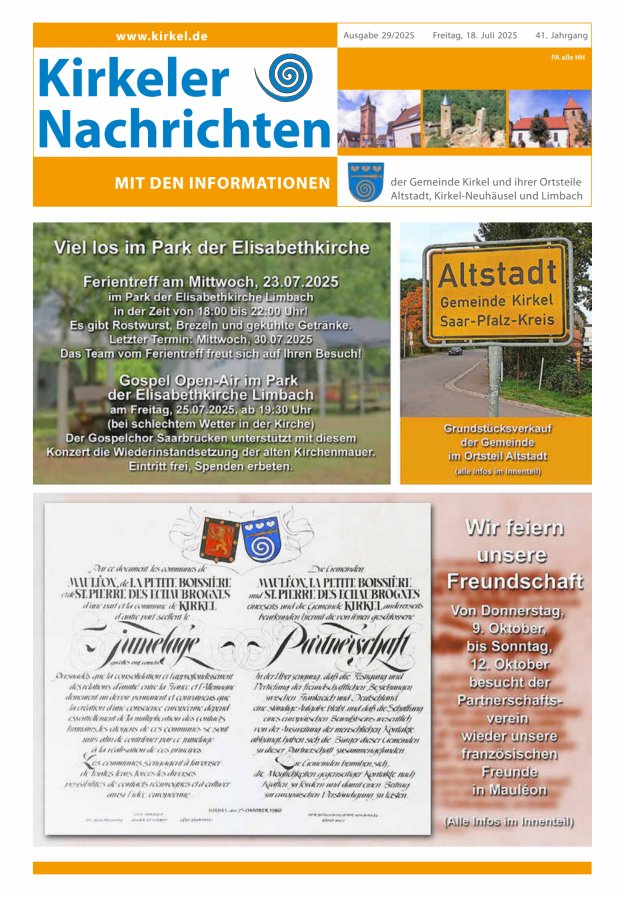 Kirkeler Nachrichten Titelblatt 29/2025