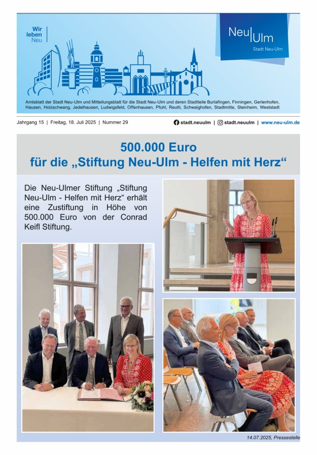 Amtsblatt der Stadt Neu-Ulm und Mitteilungsblatt für die Stadt Neu-Ulm Titelblatt 29/2025