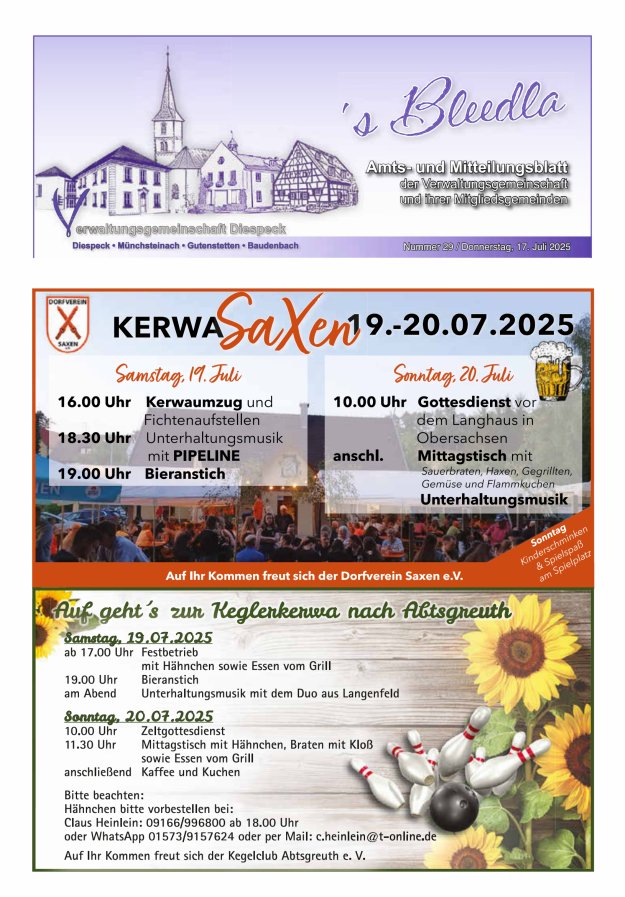 Amts- und Mitteilungsblatt VGem Diespeck Titelblatt 29/2025
