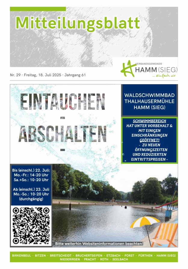 Mitteilungsblatt Hamm (Sieg) Titelblatt 29/2025