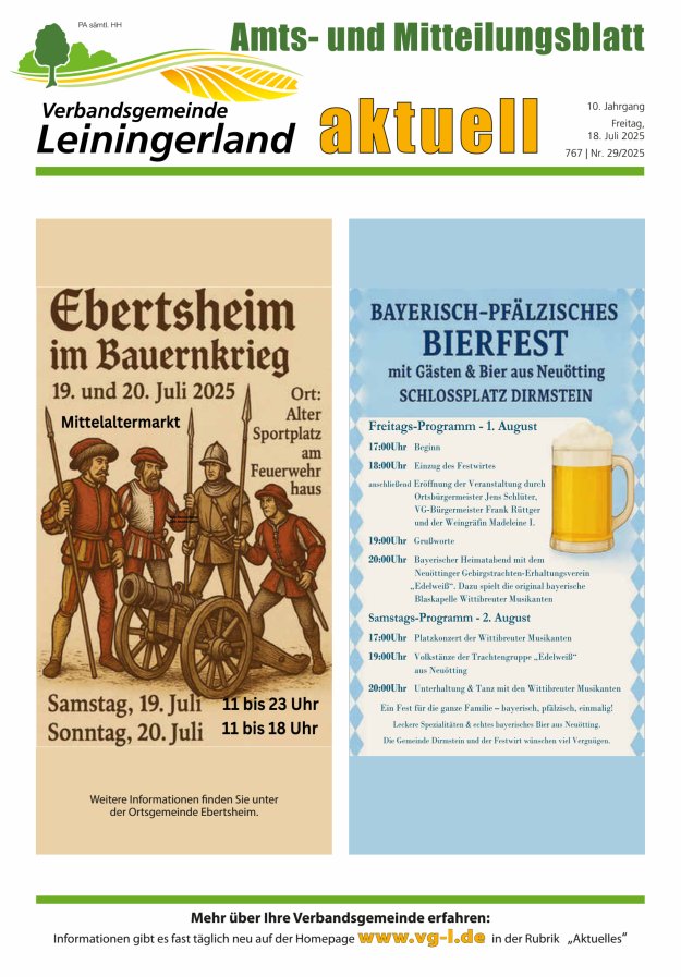 VG Leiningerland aktuell Titelblatt 29/2025