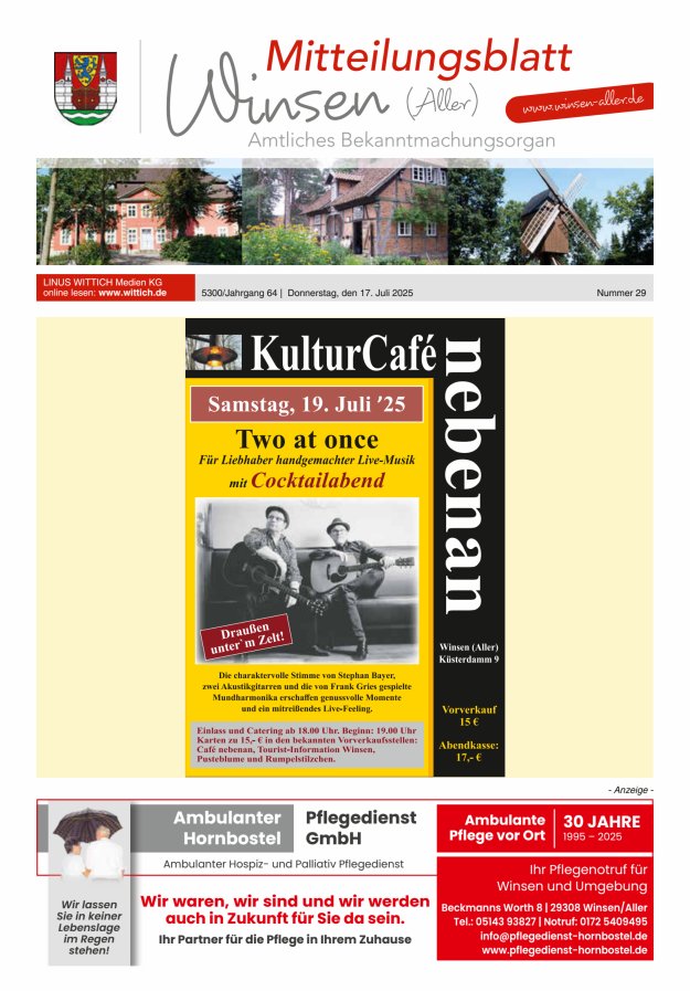 Mitteilungsblatt der Gemeinde Winsen Titelblatt 29/2025