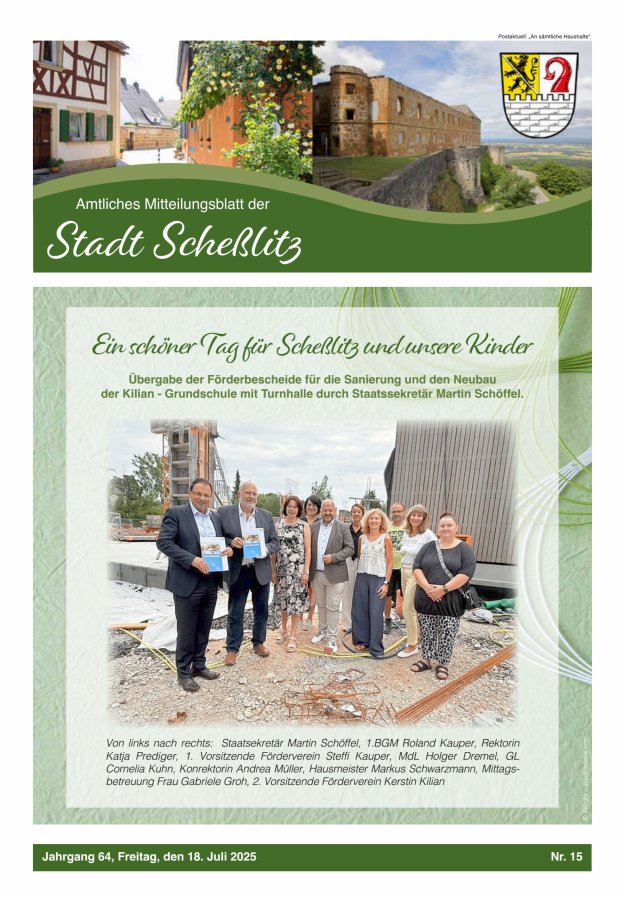 Scheßlitzer Anzeiger - Amtliches Mitteilungsblatt der Stadt Scheßlitz Titelblatt 15/2025